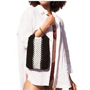 NWT Laude The Label The Gabby Macrame Bag Black and Cream Purse